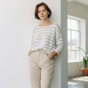 Cyrus White Sweater with Light Gray Stripes